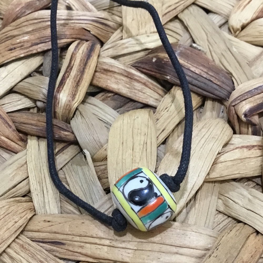 Handmade Ceramic yin yang hand painted ceramic bead cord leather necklace